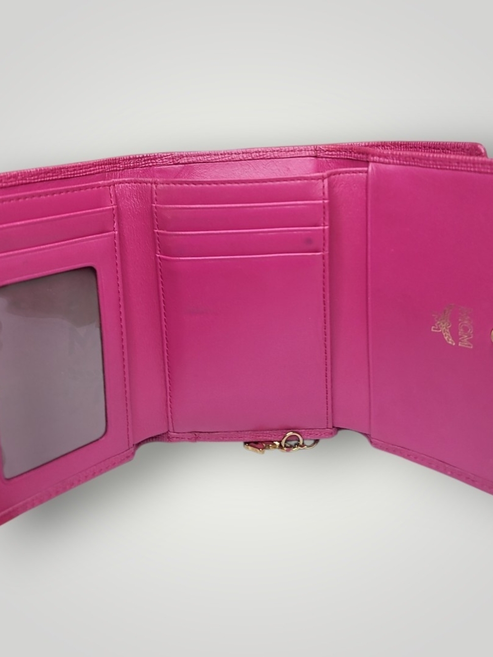 MCM Hot Pink Leather Trifold Wallet Charm Detail In Great Condition - Picture 9 of 16